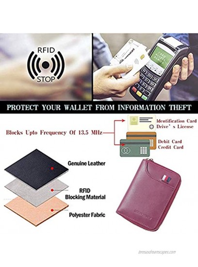 BISON DENIM Credit Card Holder Leather Card Case Zipper Card Organizer Small Credit Card Wallet for Women Men,RFID Blocking Accordion Style