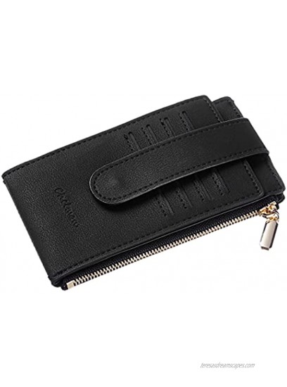 Chelmon Womens Wallet Slim RFID Blocking Bifold Multi Card Case Wallet with Zipper Pocket Black Smooth