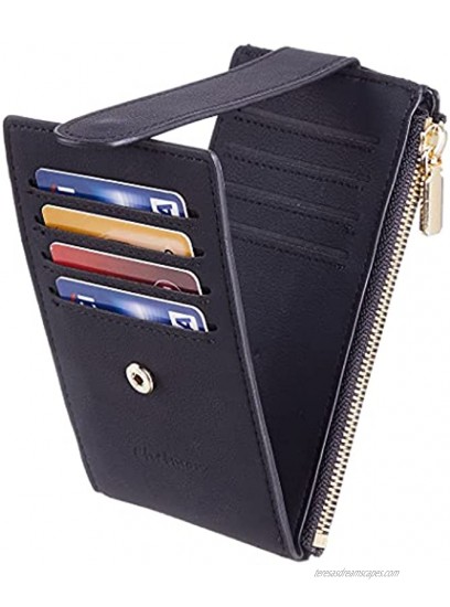Chelmon Womens Wallet Slim RFID Blocking Bifold Multi Card Case Wallet with Zipper Pocket Black Smooth