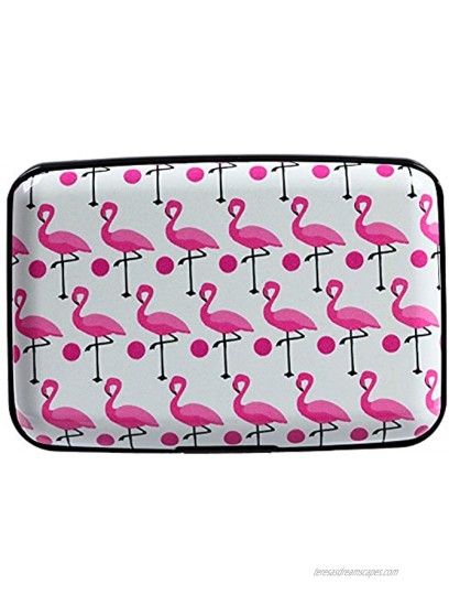 Credit Card Holder Aluminum Wallet RFID Blocking Slim Metal Hard Case Pink Flamingos