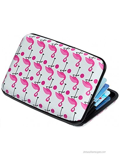 Credit Card Holder Aluminum Wallet RFID Blocking Slim Metal Hard Case Pink Flamingos