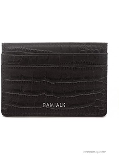 [DAMIALK] Croco Embossed Genuine Cow Leather Slim Leather Card Case Minimalist Credit Card Holder for Men and Women