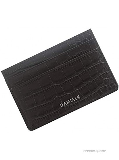 [DAMIALK] Croco Embossed Genuine Cow Leather Slim Leather Card Case Minimalist Credit Card Holder for Men and Women
