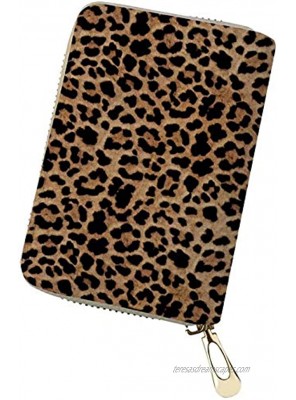 GOSTONG Leopard Print Credit Card Wallet Holder Bag Zipper ID Card Travel Wallet PU Leather for Women Ladies Girls Men