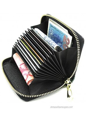 HMBON Women's Genuine Leather Credit Card Holder with RFID Blocking Small Accordion Wallet Slim Design for Easy Carrying