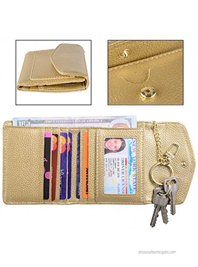 Hopsooken Womens Small Compact Wallet RFID Credit Card Holder Keychain Leather Coin Purse