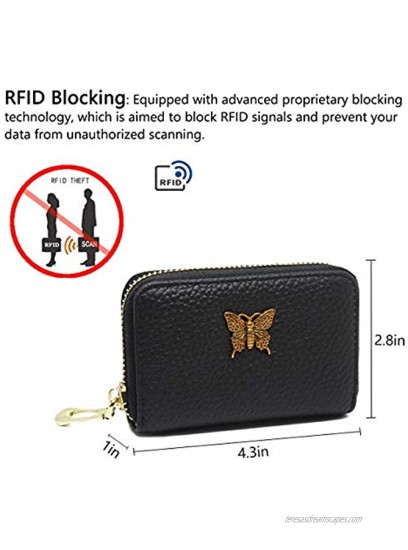 imeetu RFID Leather Credit Card Wallet for Women Small Zipper Card Case Holder with Removable KeychainBlack