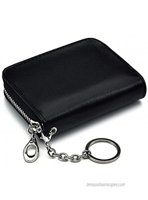 Keychain Credit Card Holder Wallet RFID Blocking Glitter Leather Card Wallet Purse with Zipper Coin Pockets ID see-through windows for Women Men