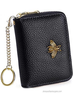 Keychain Credit Card Wallet Leather Zipper Card Cases Holder for Women RFID Blocking Black