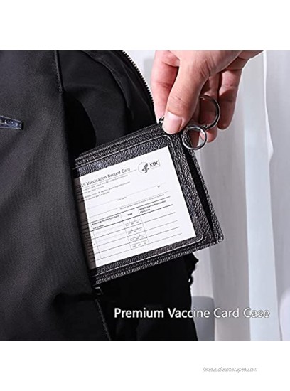 Large Leather Vaccine Card Wallet 4x3 with Functional Zipper Pouch & Keychain CDC Vaccine Card Holder with Vaccine Card Protector Sleeve Premium Black Vaccine Card Case to Protect Covid Vaccine Card…