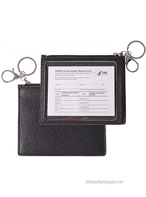 Large Leather Vaccine Card Wallet 4x3 with Functional Zipper Pouch & Keychain CDC Vaccine Card Holder with Vaccine Card Protector Sleeve Premium Black Vaccine Card Case to Protect Covid Vaccine Card…