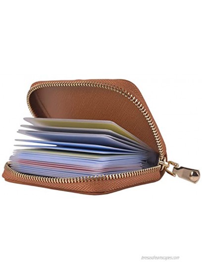 Leather Credit Card Holder and Organizer Zippered Credit Card Wallet RFID Blocking Credit Card Protector with 21 Card Slots