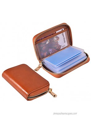 Leather Credit Card Holder and Organizer Zippered Credit Card Wallet RFID Blocking Credit Card Protector with 21 Card Slots