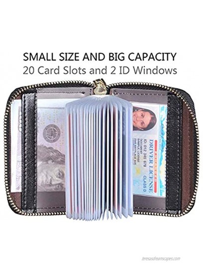 Men Credit Card Holder Zipper Wallet RFID Genuine Leather Small ID Card Case Womens（Black）