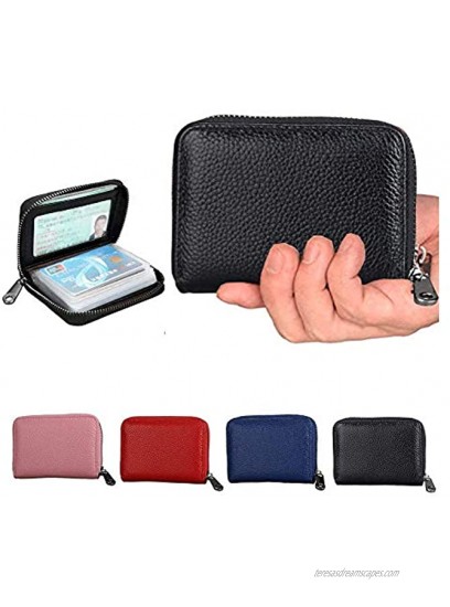 Men Credit Card Holder Zipper Wallet RFID Genuine Leather Small ID Card Case Womens（Black）