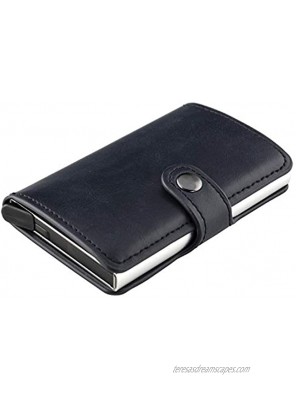 Mens Credit card Holder RFID Blocking Wallet Slim Wallet PU Leather Vintage Aluminum Business Card Holder Automatic Pop- Up Card Case Security Travel Wallet SD 022 Blue