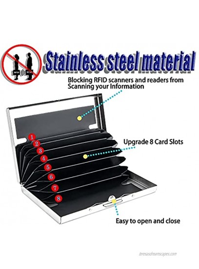 Metal RFID Blocking Credit Card Holder Wallet Slim Secure Stainless Steel Card Case ID Case Travel Wallet for Women Men Upgrade 8 Card Slots A-Silver