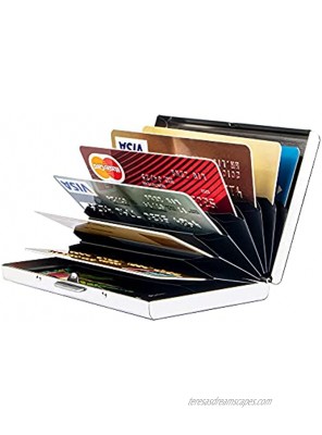 Metal RFID Blocking Credit Card Holder Wallet Slim Secure Stainless Steel Card Case ID Case Travel Wallet for Women Men Upgrade 8 Card Slots A-Silver
