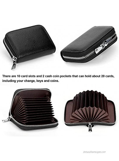 Migeec Credit Card Holder Wallet RFID Blocking Slim Card Case Genuine Leather Zipper Card Organizer for WomenBlack