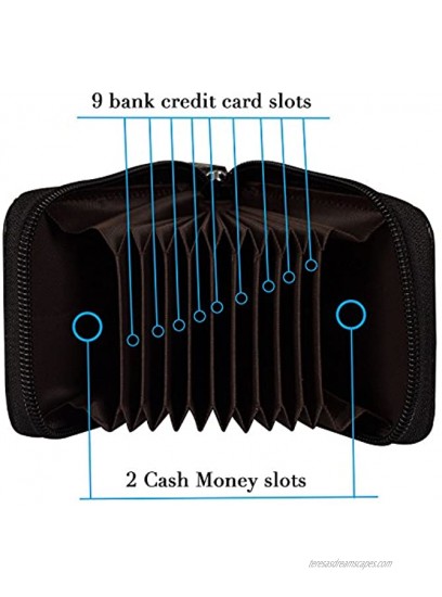 Noedy RFID Blocking Credit Card Case Organizer Genuine Leather Zip-Around Security Wallet Black