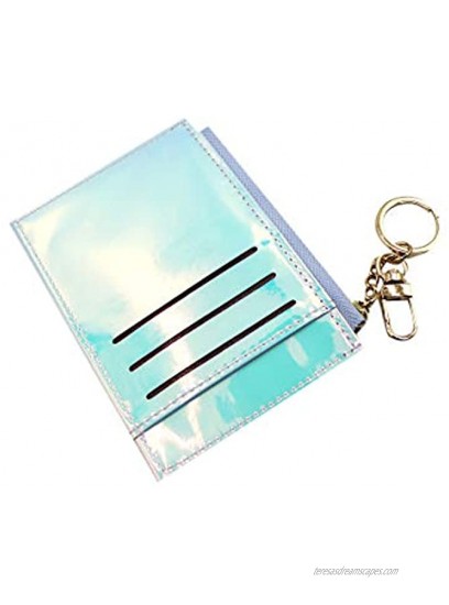 RARITYUS Unisex Slim Credit Card Holder Wallet Holographic Coin Purse with Key Ring Keychain for Girls Women Men
