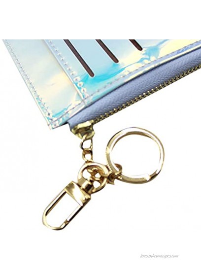 RARITYUS Unisex Slim Credit Card Holder Wallet Holographic Coin Purse with Key Ring Keychain for Girls Women Men