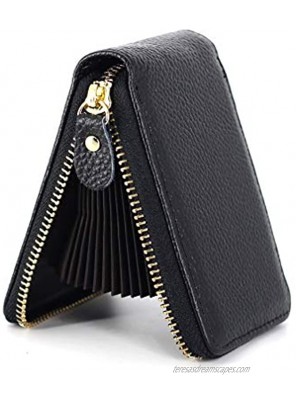 SEEFOUN Genuine Leather Credit Card Holder Wallet 12 Slots ID Card Case Credit Zipper Purse Elegant Gift Box