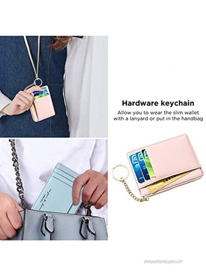 Slim Minimalist Wallets for Men & Women RFID Credit Card Holder Wallet 8 Card Slots with Keychain Ring Beige