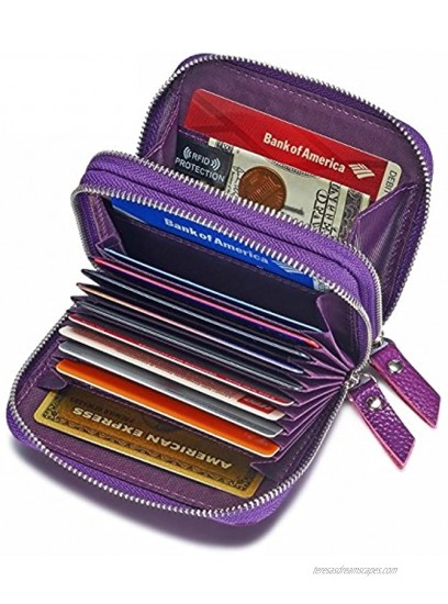 TraderPlus Women's RFID Blocking Leather Zipper Card Wallet Small Purse Credit Card Case Holder for Mother Day Gift Purple