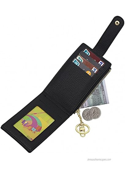 Women's Credit Card Holder Wallet Slim RFID Blocking Bifold Coin Holder Purse with Keychain Ring Black