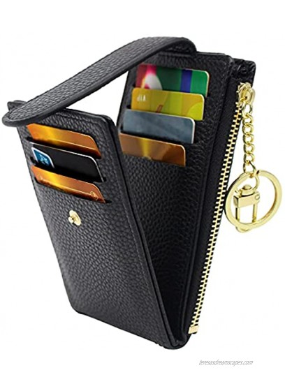 Women's Credit Card Holder Wallet Slim RFID Blocking Bifold Coin Holder Purse with Keychain Ring Black