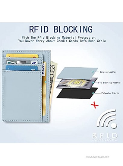 Womens Slim RFID Blocking Credit Card Holder Minimalist Leather Front Pocket Wallet Blue