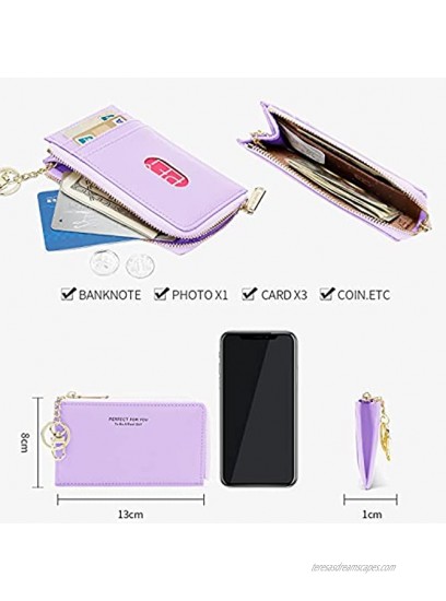 Women's Small Card Holder Wallet with Keychain RFID Slim Zipper Minimalist Wallets