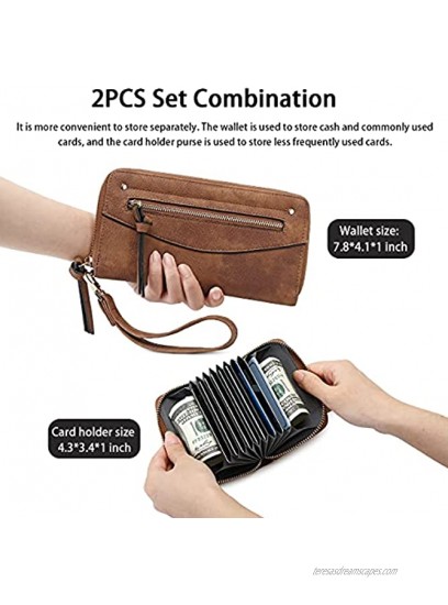 Wristlet Wallets for Women 2PCS Set RFID Blocking with Card Holder Purse Leather Zip Around