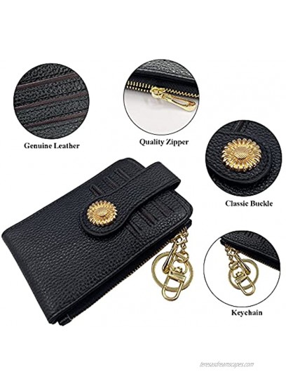 Yuhan Pretty RFID Credit Card Holder Wallets for Women Small Zipper Bifold Card Case Keychain Lichee Black