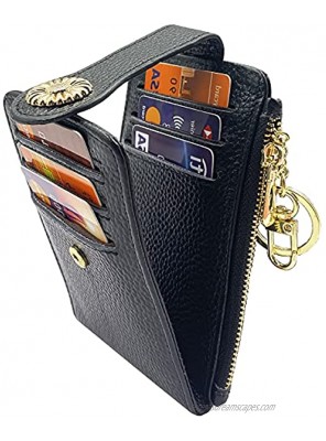 Yuhan Pretty RFID Credit Card Holder Wallets for Women Small Zipper Bifold Card Case Keychain Lichee Black