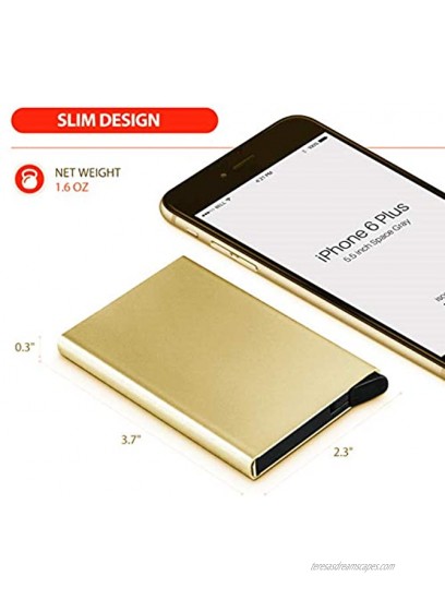 Blue-Technology Credit Card Holder Slim Wallet Front Pocket Card Protector Pop up Design Aluminum Up to Hold 7 Cards Gold