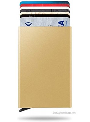 Blue-Technology Credit Card Holder Slim Wallet Front Pocket Card Protector Pop up Design Aluminum Up to Hold 7 Cards Gold