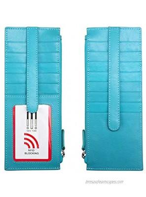 ili 7800 Genuine leather card holder with zip pocket Aegean Blue
