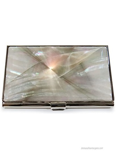 MADDesign Mother of Pearl Business Card Case Id Holder Mini Wallet Beige Silver Fractal