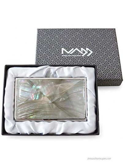 MADDesign Mother of Pearl Business Card Case Id Holder Mini Wallet Beige Silver Fractal