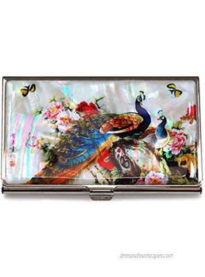 MADDesign Mother of Pearl Peacock Business Card Case Id Holder Mini Wallet