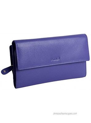 SADDLER Womens Luxurious RFID Protected Leather Large Credit Card Wallet | Ladies Designer Clutch with Zipper Purse | Perfect for Notes ID Pass Debit Credit Travel Cards| Gift Boxed Purple