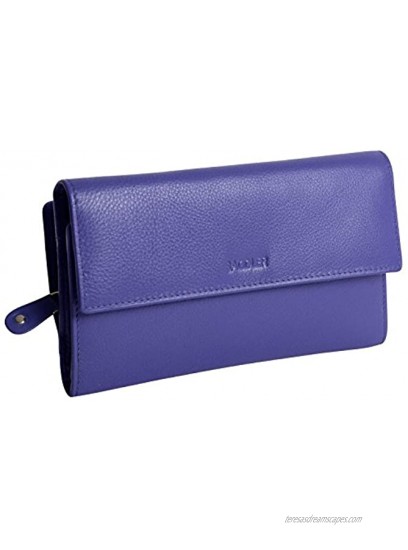 SADDLER Womens Luxurious RFID Protected Leather Large Credit Card Wallet | Ladies Designer Clutch with Zipper Purse | Perfect for Notes ID Pass Debit Credit Travel Cards| Gift Boxed Purple
