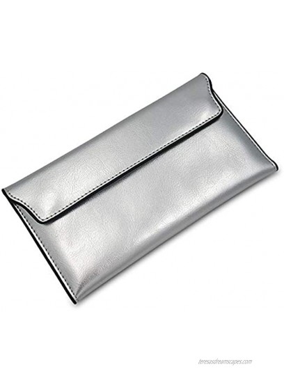 Sinianer Designer Long Wallet for Women Retro Fashion Clutch Blocking PU Leather Card Holder Organizer with Zipper silver