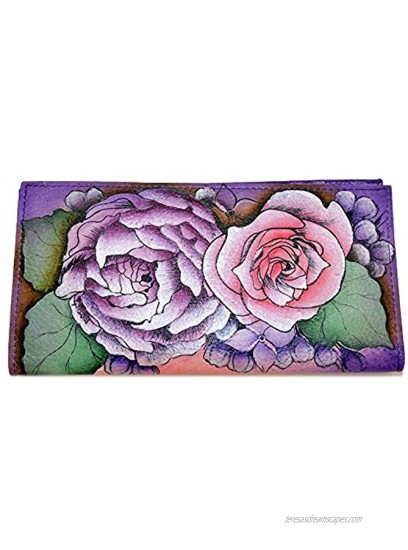 Anuschka Hand Painted Genuine Leather Check Book Cover ID Wallet Lush Lilac