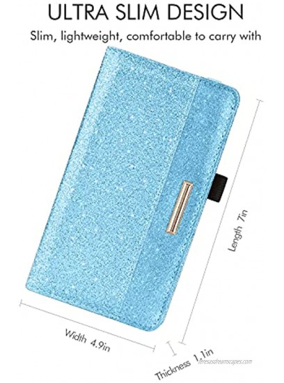 Caweet Leather Checkbook Cover for Men & Women Checkbook Wallet for Duplicate Checks Checkbook Holder with Elastic Band Glitter Blue