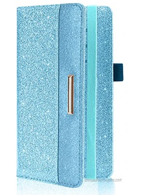 Caweet Leather Checkbook Cover for Men & Women Checkbook Wallet for Duplicate Checks Checkbook Holder with Elastic Band Glitter Blue