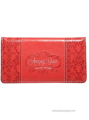 Checkbook Cover for Women & Men “Amazing Grace” Christian Coral Wallet Faux Leather Christian Checkbook Cover for Duplicate Checks & Credit Cards
