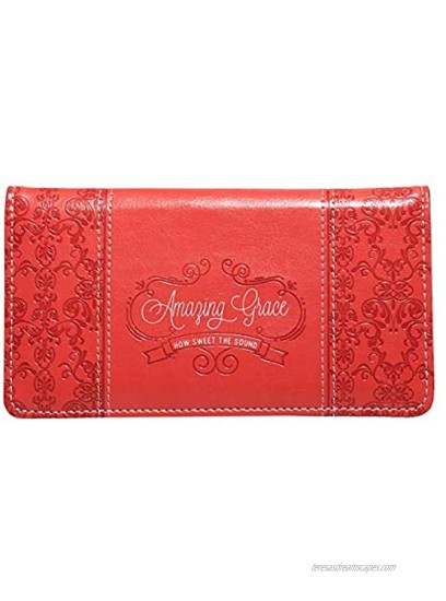 Checkbook Cover for Women & Men “Amazing Grace” Christian Coral Wallet Faux Leather Christian Checkbook Cover for Duplicate Checks & Credit Cards